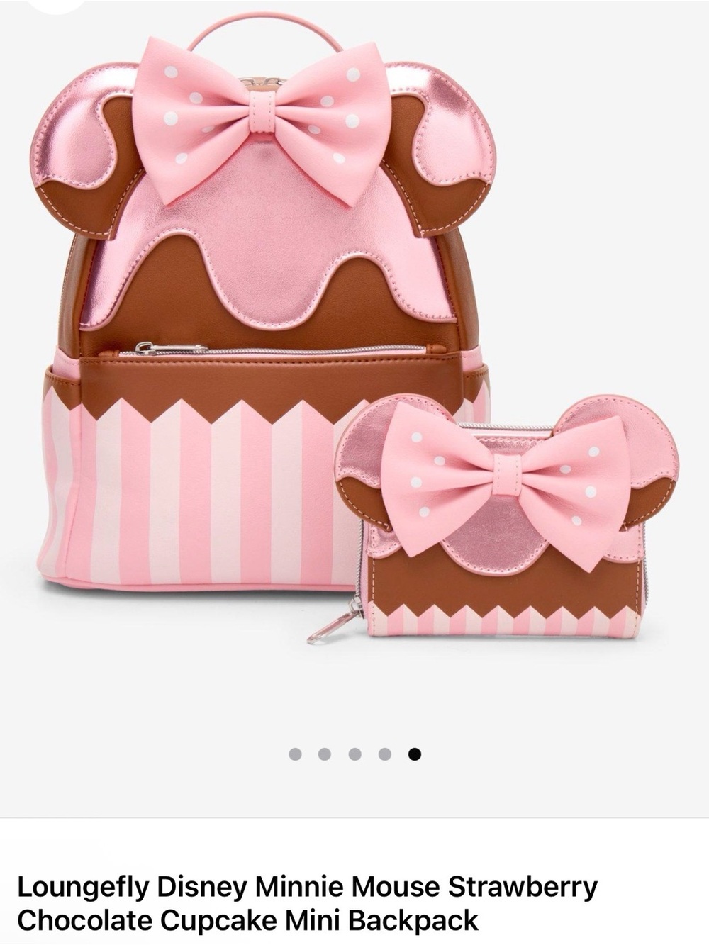 Loungefly Pink Brown Minnie Mouse Strawberry Chocolate Cupcake Mini Backpack